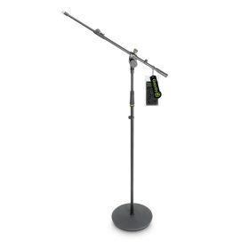 Gravity Stands Microphone Stand with Round Base and 2-Point Adjustment Telescoping Boom - Black