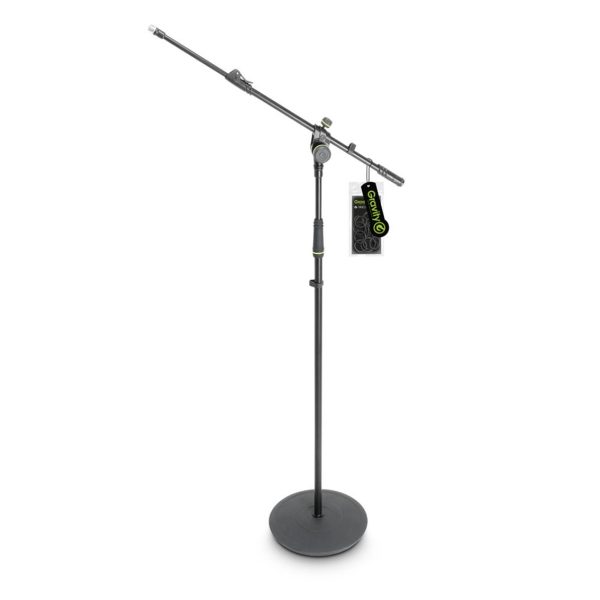 Gravity Stands Microphone Stand with Round Base and 2-Point Adjustment Telescoping Boom - Black