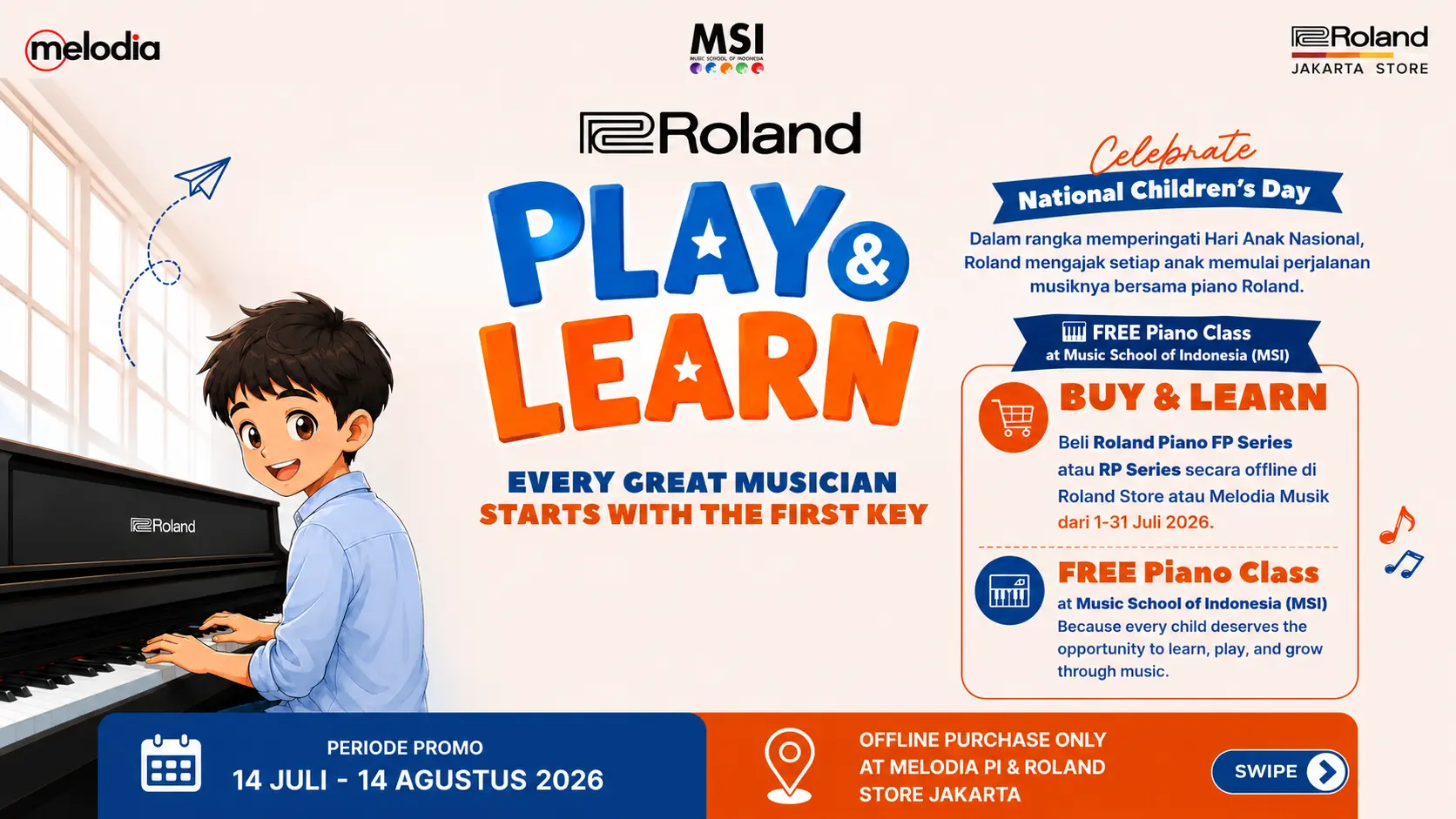 Promo Hari Anak Beli Roland FP & RP Series Free Piano Class