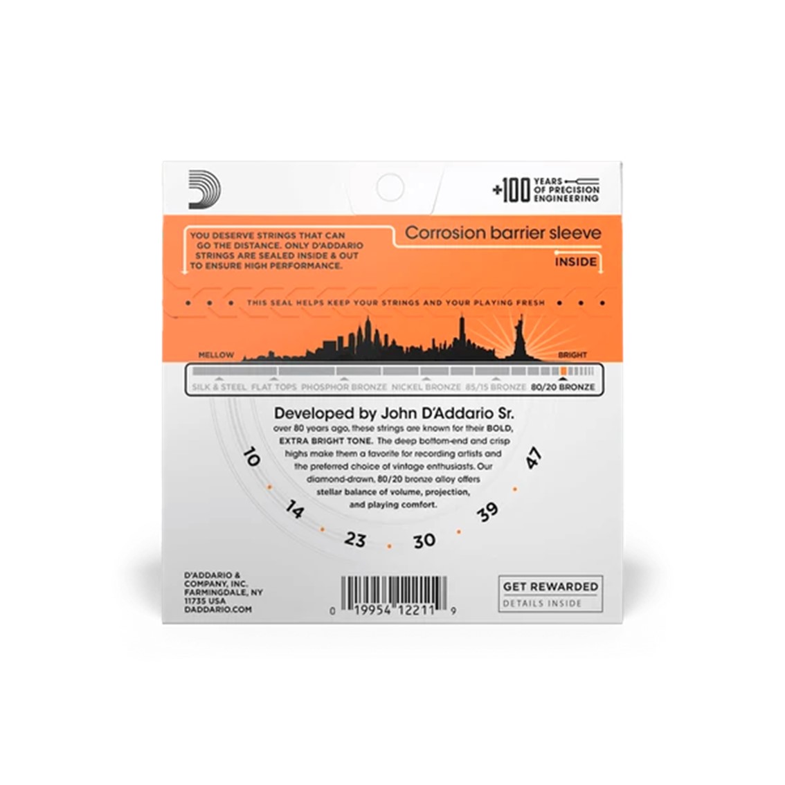 D.ADDARIO EJ10 80/20 Bronze 010-047 Extra Light Acoustic Guitar Strings - Gambar 2
