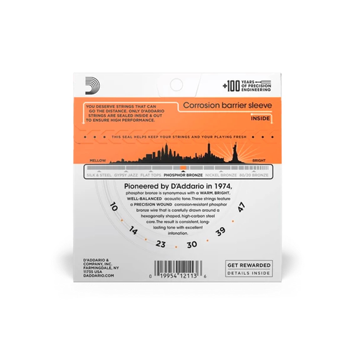 D.ADDARIO EJ15 Phosphor Bronze 010-047 Extra Light Acoustic Guitar Strings - Gambar 2